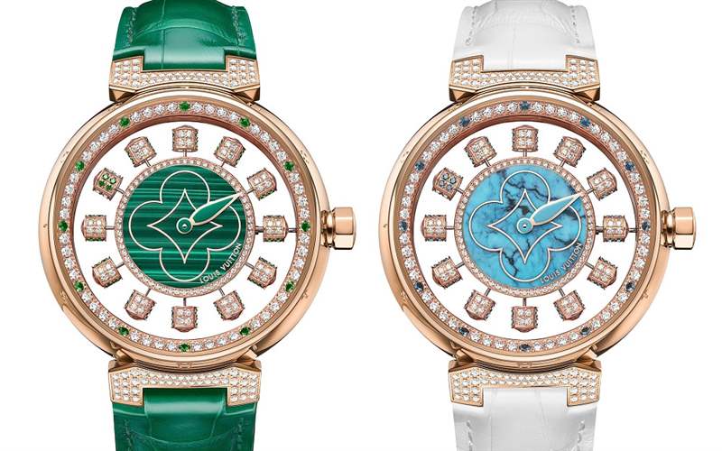 Louis Vuitton推出寶石表盤版Tambour Spin Time Air腕表：孔雀石，綠松石，寶石懸空表盤-復刻表
